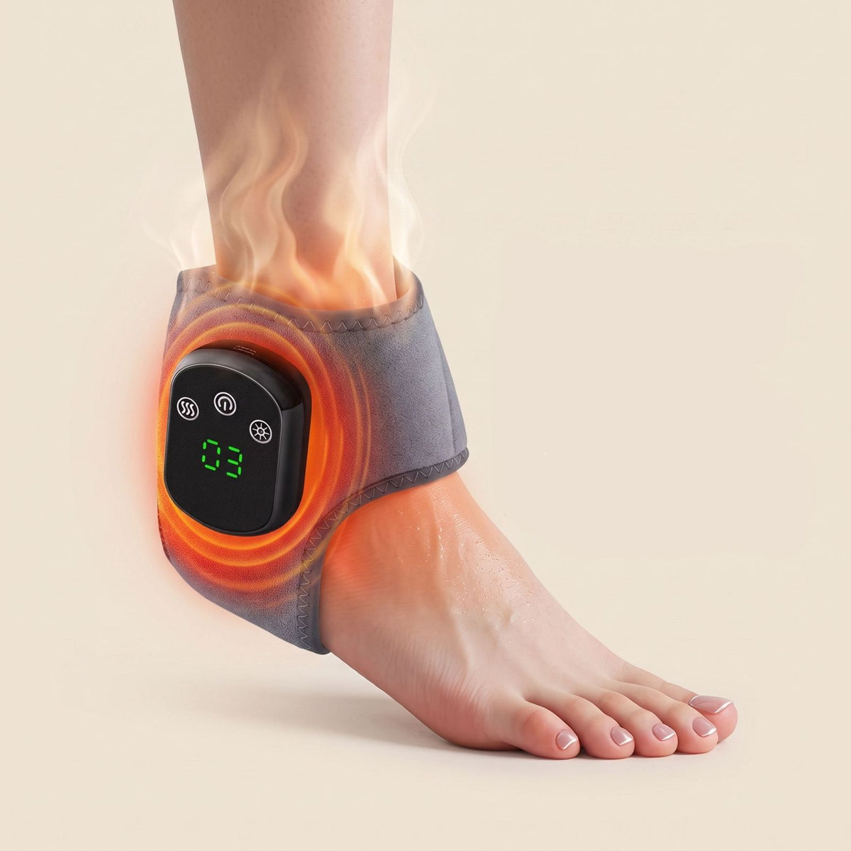 Ankle wrap demonstrating penetrating warmth therapy for foot pain